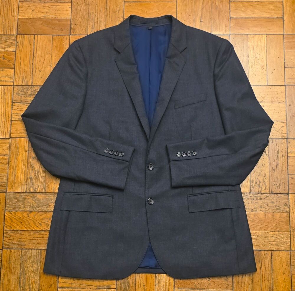 J.CREW Ludlow 44R Mens Gray 100% Wool Blazer 2-Button Notch Lapel Slim Fit